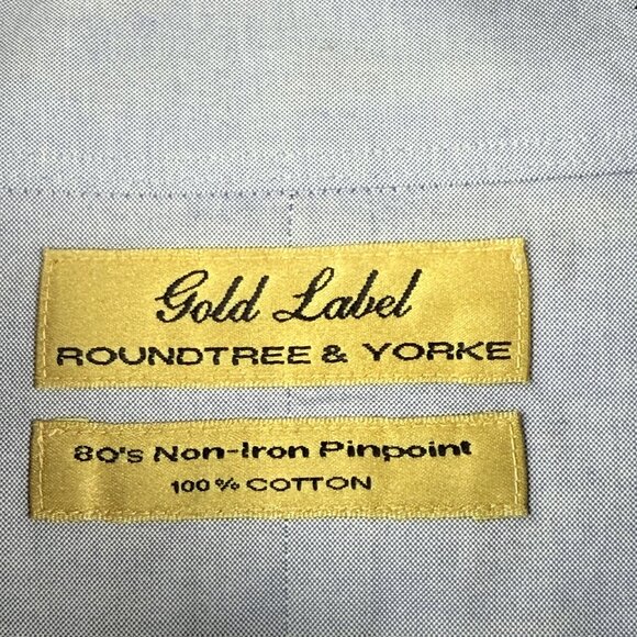 Gold Label ROUNDTREE & YORKE Light Blue Non‑Iron Pinpoint Cotton Oxford Shirt - Picture 4 of 10